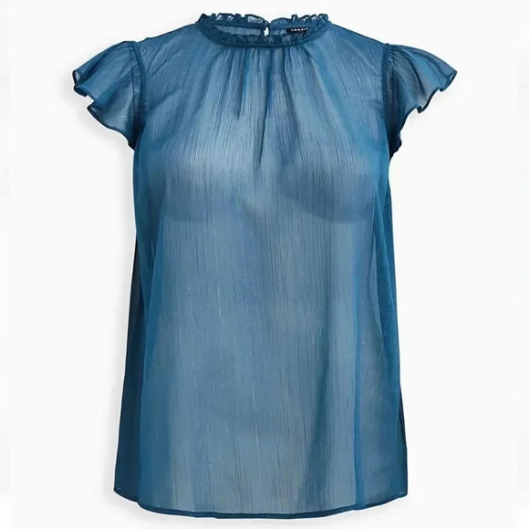 Torrid Mock Neck Sleeveless Tank‎ Crinkle Chiffon Blue  Size 0 - Picture 1 of 9